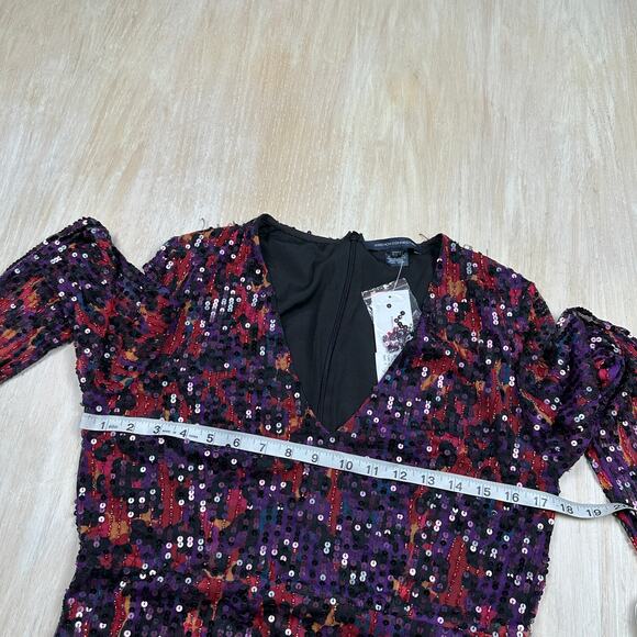 French Connection Inari Embellished Sequin Long Sleeve Deep V-Neck Mini Dress 10 - Picture 11 of 16